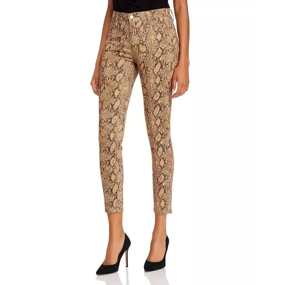 Frame Le High Jeans Coated Python High Rise Skinny Fit Crop Brown Tan NWT 25